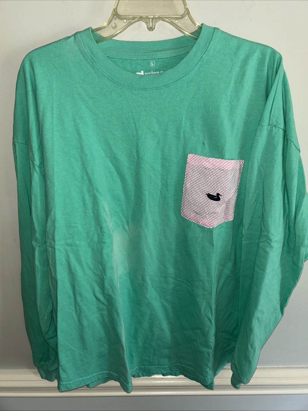 Southern Tide Mint Green Long Sleeve Tee with Pink Pocket